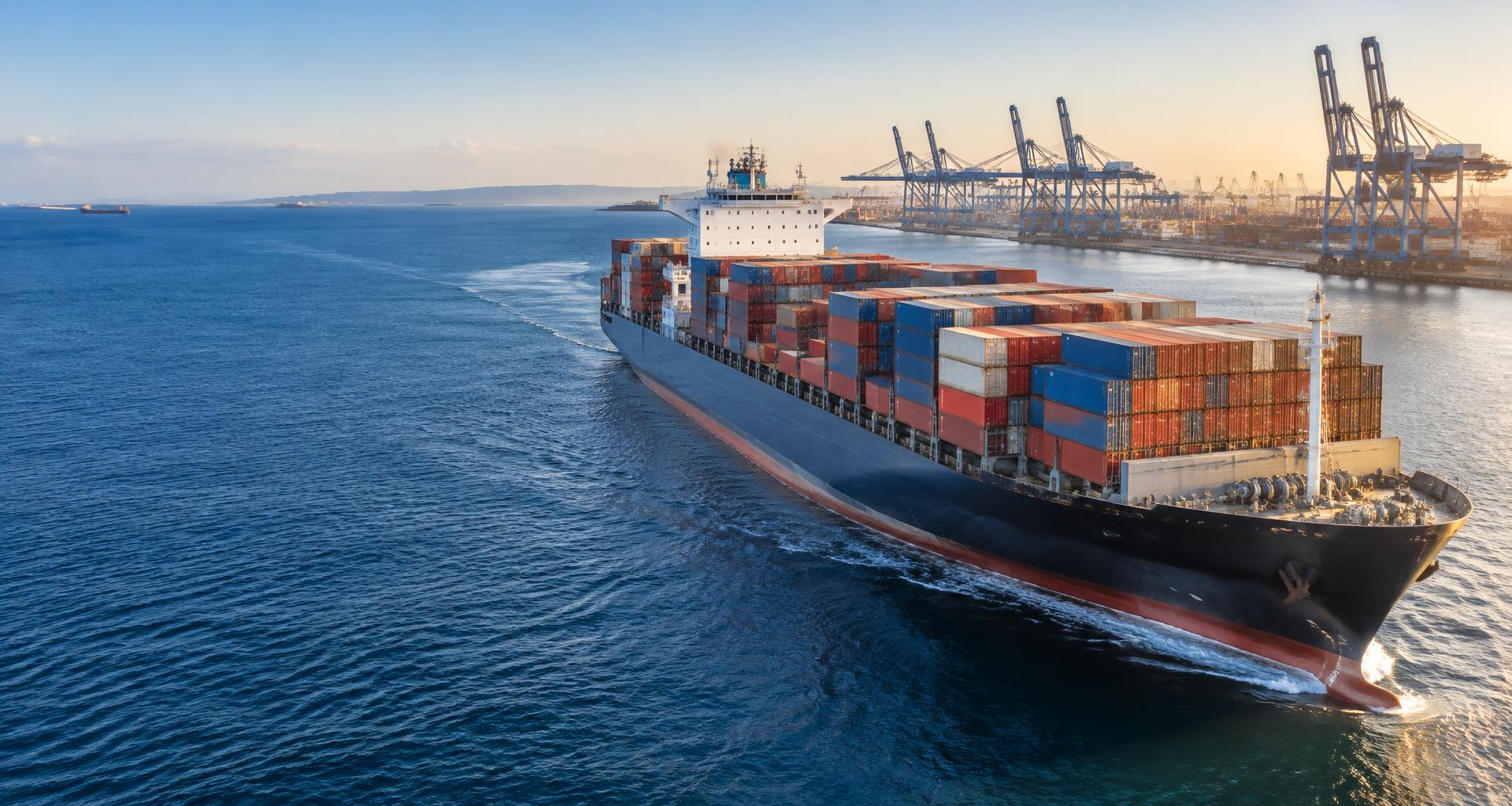 Container ship connecting international markets through a major cargo port